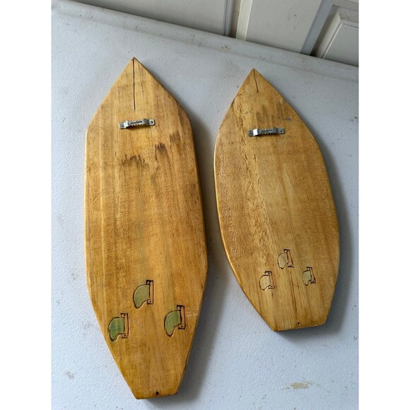 2 Handcrafted Hand Painted Wood Burn Decorative Wooden Surfboard Wall Decor - Picture 2 of 2